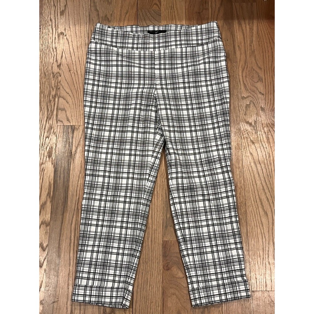 Up Pants Women's 16 Black White Plaid Pull On Stretch Ankle Career Work